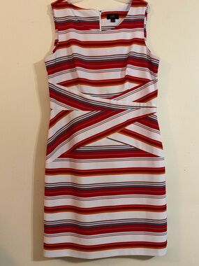 Vibrant Striped Slimming and Flattering Dress in Red and White